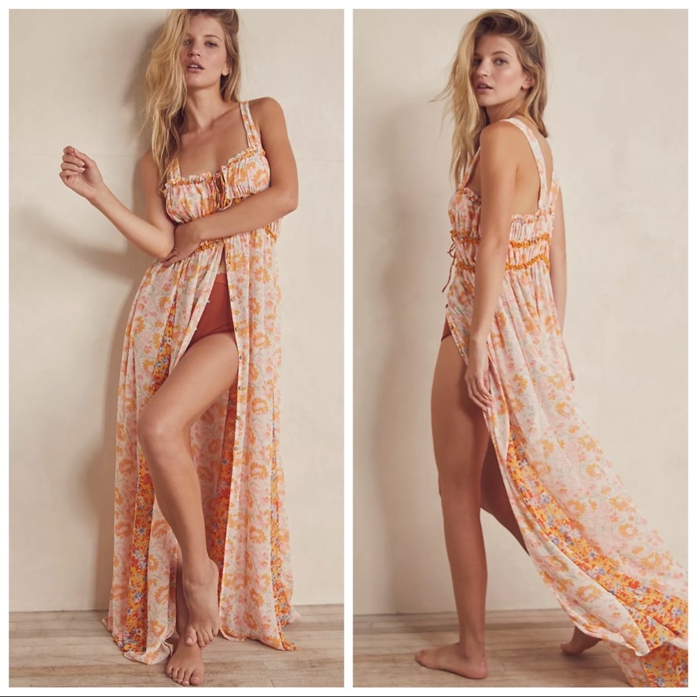 Free People Intimately Dance With Me Georgette Floral Maxi Dress In Ivory Combo
